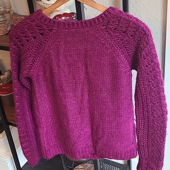 Women's LOFT outlet Magenta/Purple Crochet Knit‎ Sweater Open Work XS - Picture 3 of 3